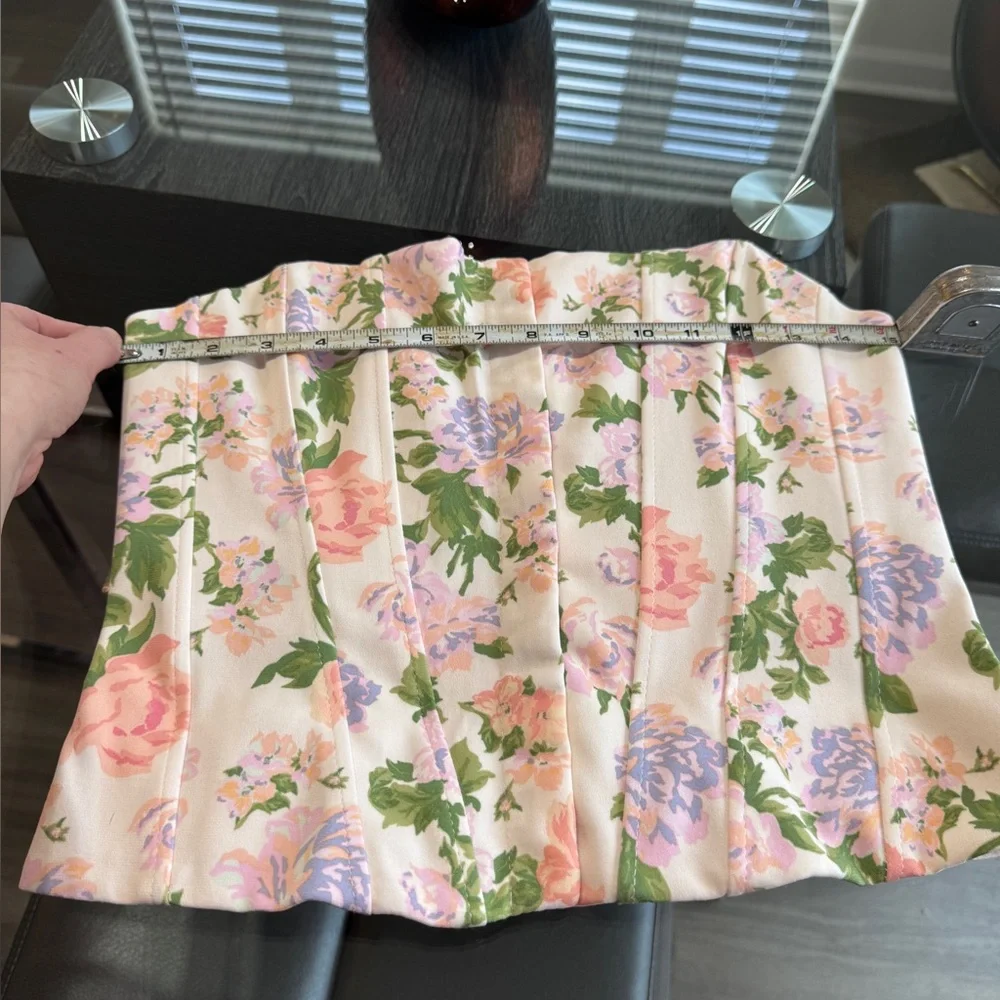 Zara Floral Strapless Corset Top in Pink with Green Accents - Picture 12 of 16
